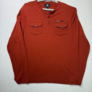Rock & Republic Men's XL Long Sleeve Henley Shirt Burnt Orange Pocket Tee